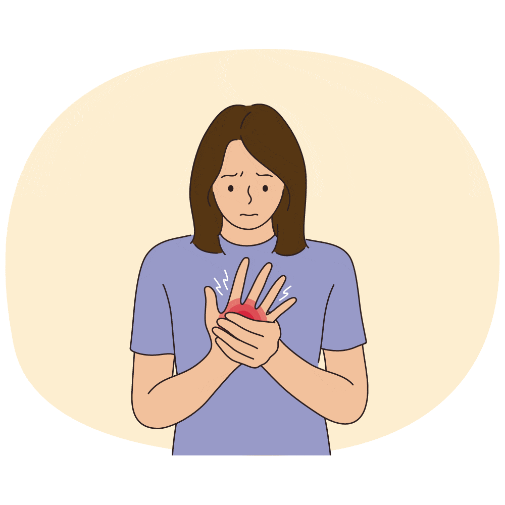 drawn person with a cut on hand